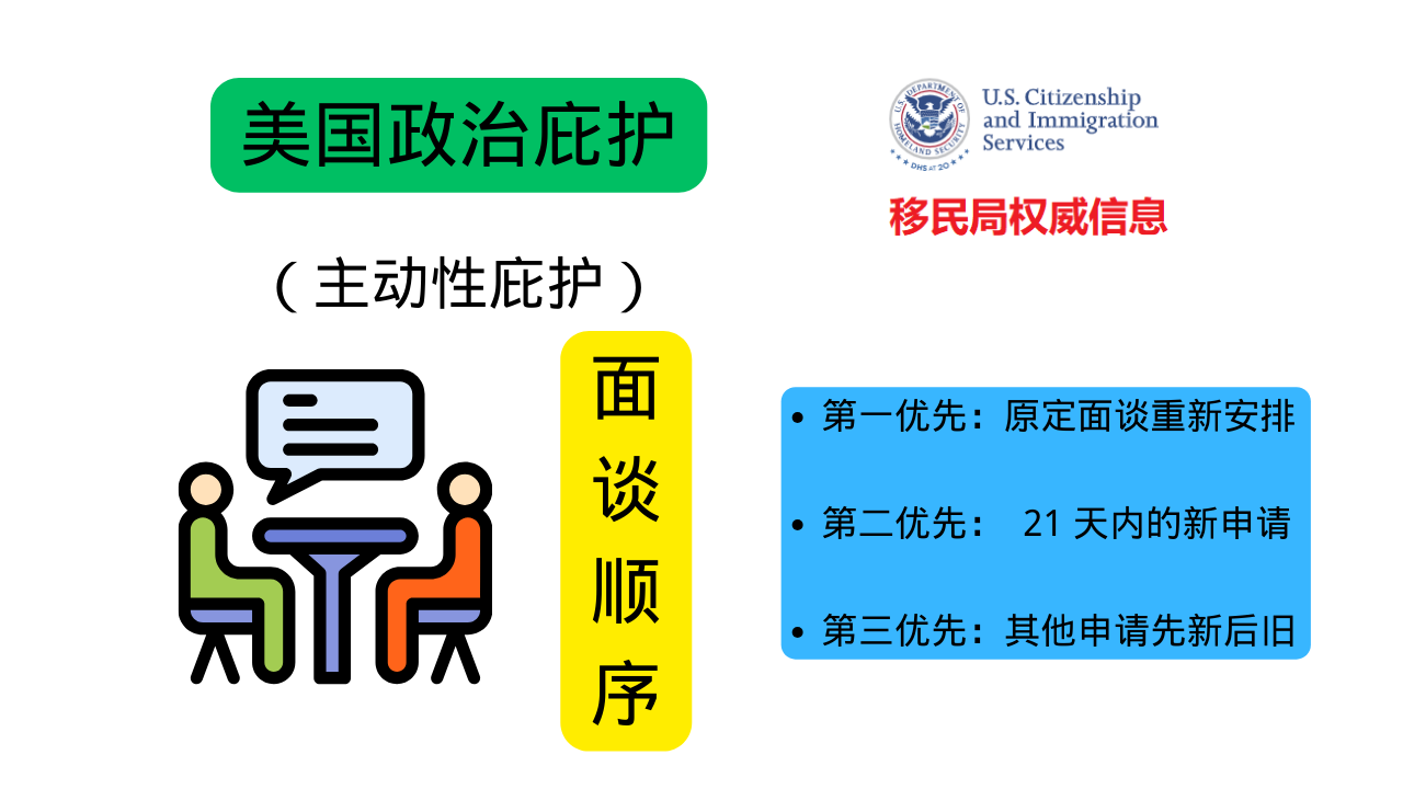 美国政治庇护（主动性庇护）面谈安排– 美国政治庇护
